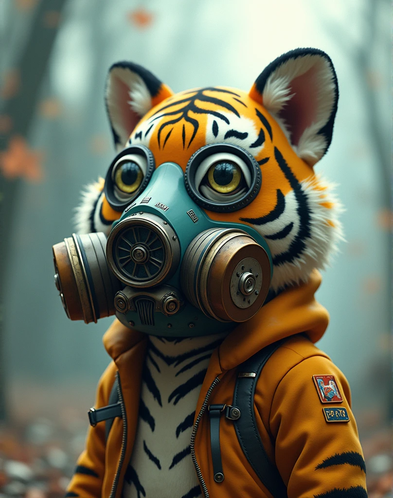 a whimsical caricature of an anthropomorphic “tiger” wearing a military mask 1890, soft pastel colors, ethereal punk atmosphere, ((Sci-fi art-style)), cartoon character, digital art, character design, hyperrealistic, detailed portrait, highly detailed, 4k, 8k, photorealistic, masterpiece, best quality, enhanced_nijistyle