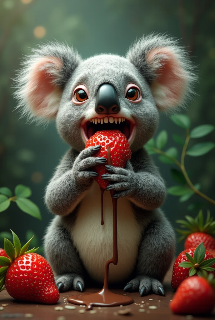 Koala piranha with a chocolate-covered strawberry 