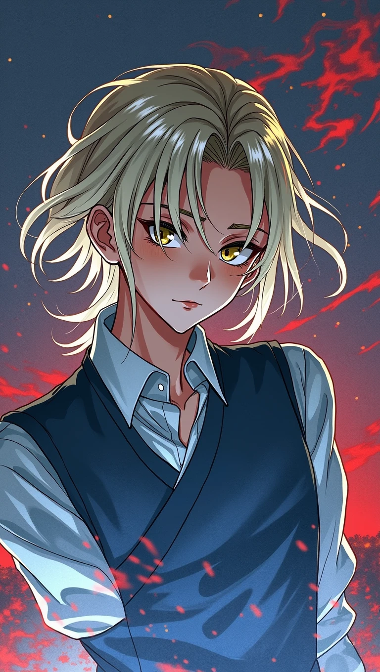 anime boy with white Blonde hair and Freckles in front of a red sky, ken kaneki, best anime 4k konachan wallpaper, kaneki ken, trigger anime artstyle, badass anime 8 k, tall anime guy with yellow eyes, 4k anime wallpaper, anime wallpaper 4k, anime wallpaper 4 k,