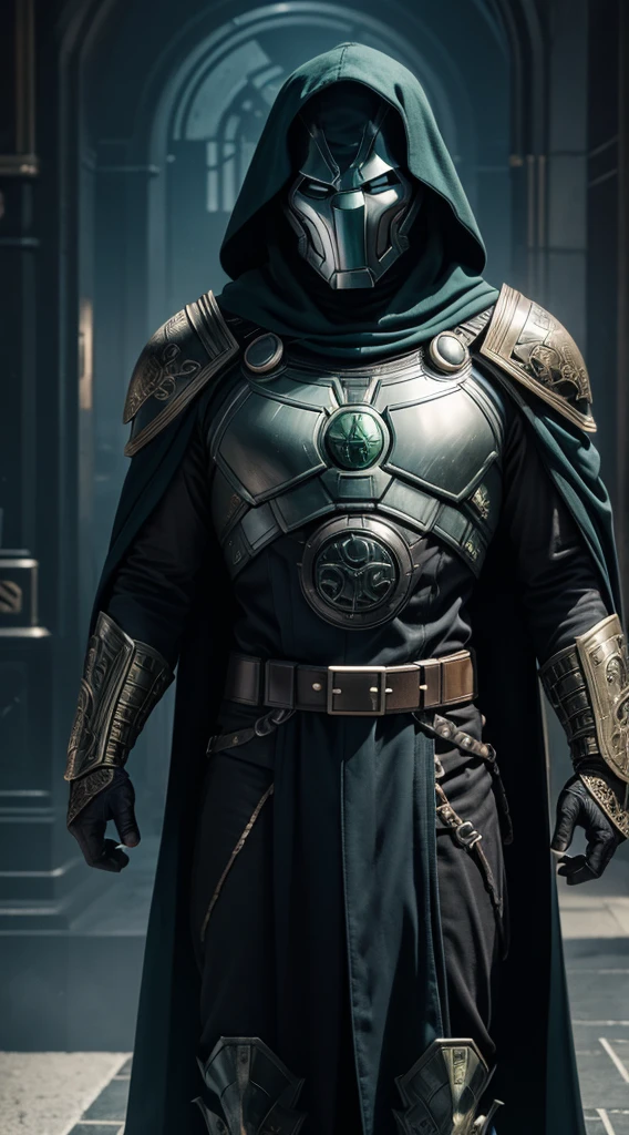 doctor doom marvel, 35mm lens, ultra-detailed, 8K, iconic metal mask, intricate armor,