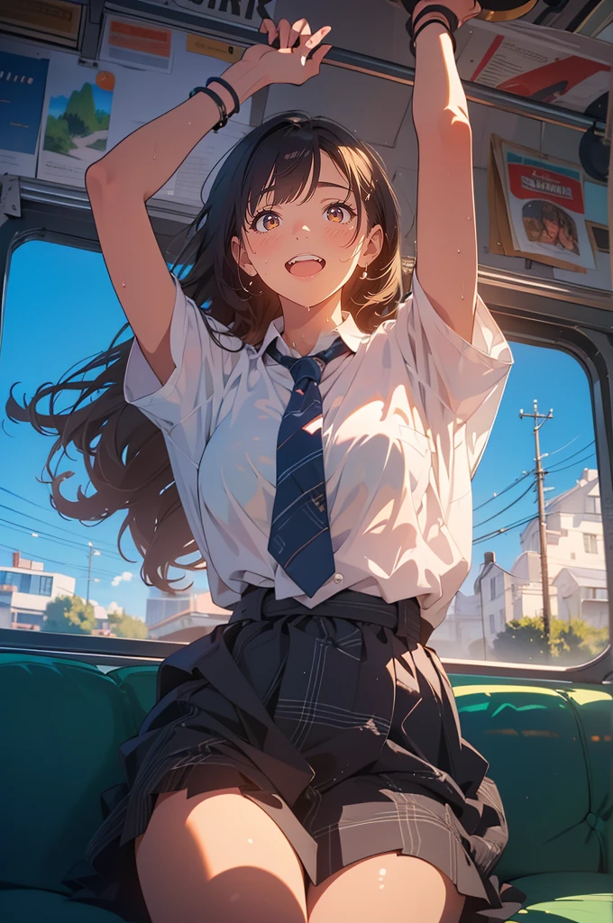(masterpiece), (best quality), (ultra-detailed), (best illustration), (best shadow), (absurdres), Female, 25 years old, looking at viewer, medium breasts, 1girl, shy, nsfw:1.3, orgasm face, climax, light smile, sweat,