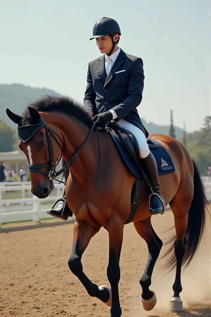 Chanyeol from the Kpop group EXO, as an equestrian rider