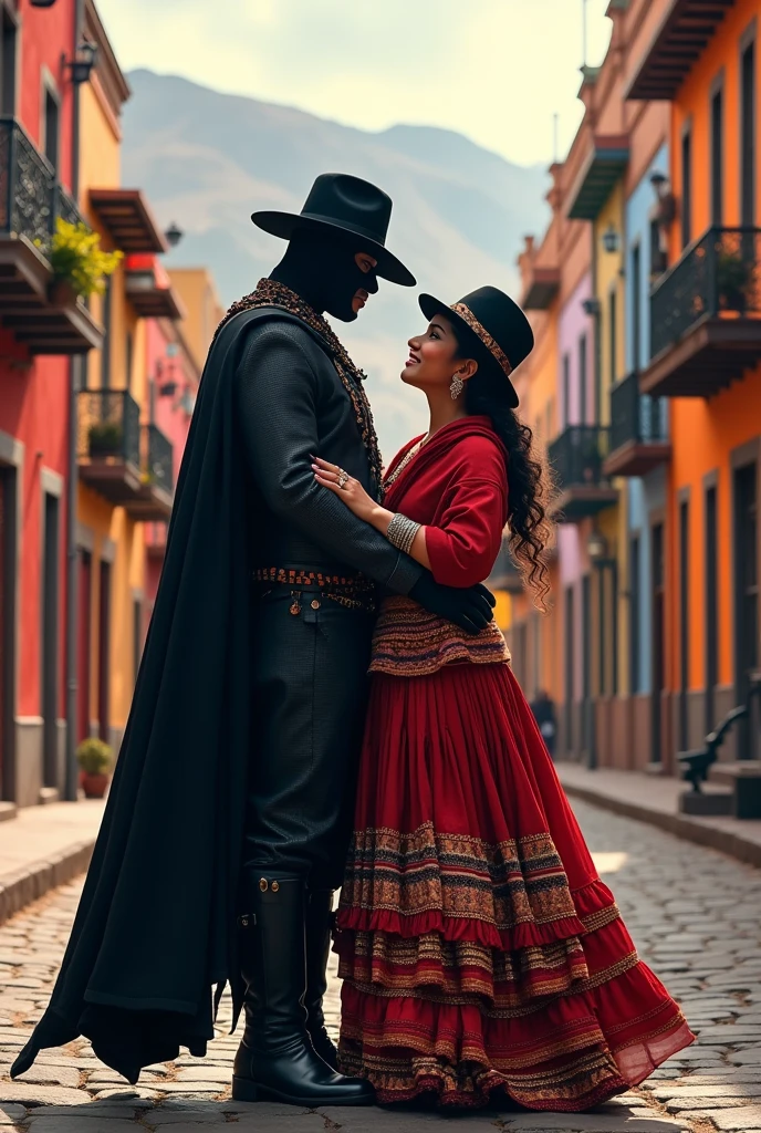 Andean Zorro and Andean cholita in love, La Paz, El Alto, Bolivia
