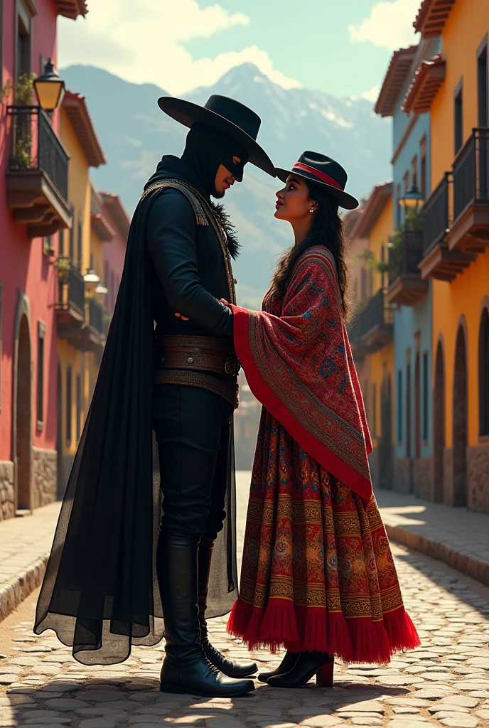 Andean Zorro and Andean cholita in love, La Paz, El Alto, Bolivia