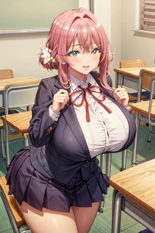 ((Best Quality)), ((masterpiece)), (detailed), ((huge breasts)), perfect face, JK,  girl, , classroom,