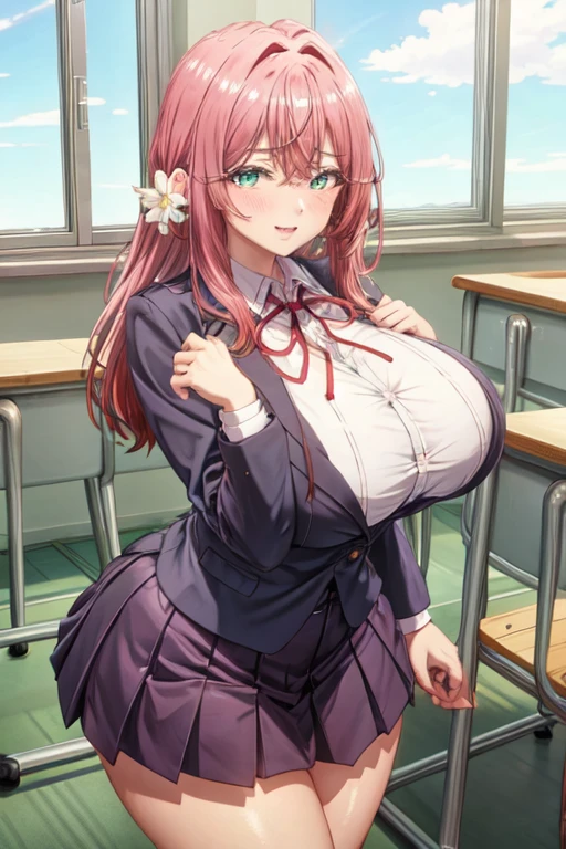 ((Best Quality)), ((masterpiece)), (detailed), ((huge breasts)), perfect face, JK,  girl, , classroom,