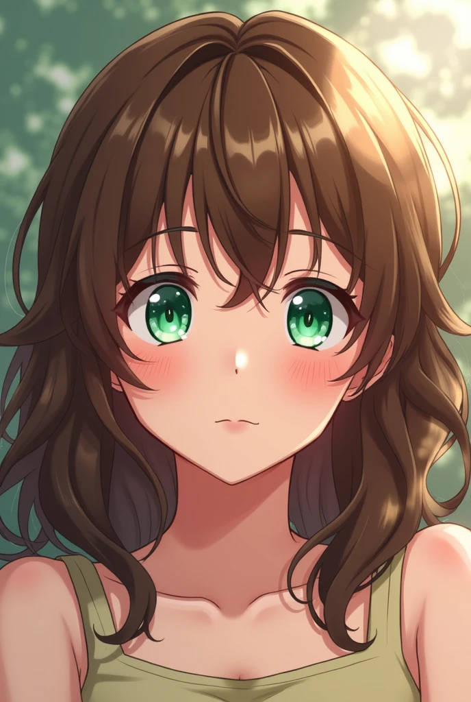 An anime version with brown, wavy hair and green eyes