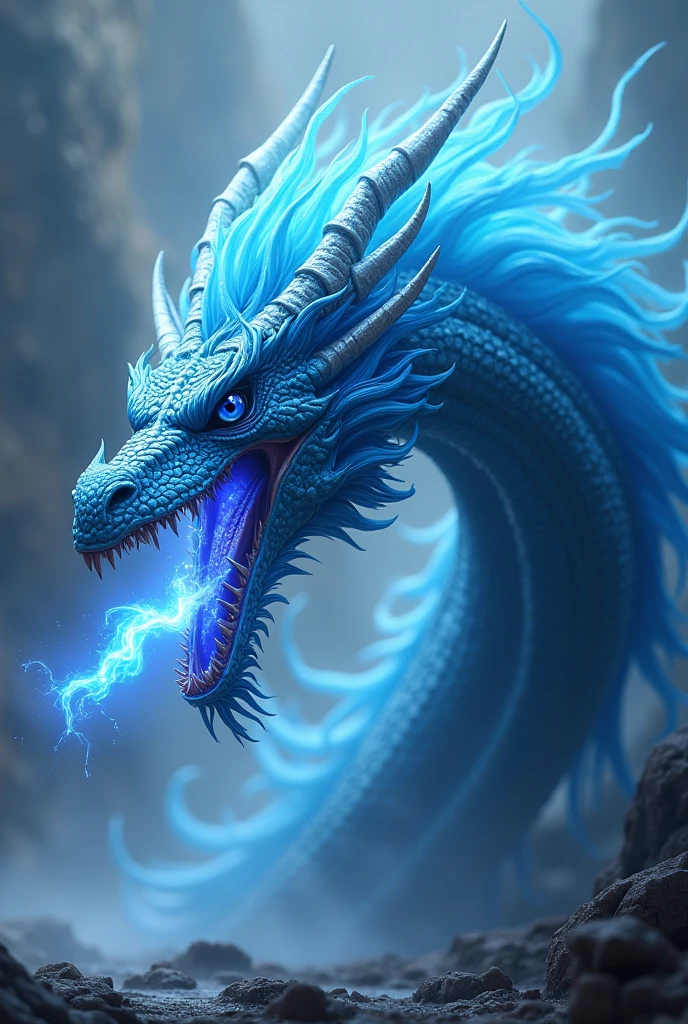 Cool Dragon,Open your mouth, Blue Hair/Light blue hair, Off-screen, Afterimage, God