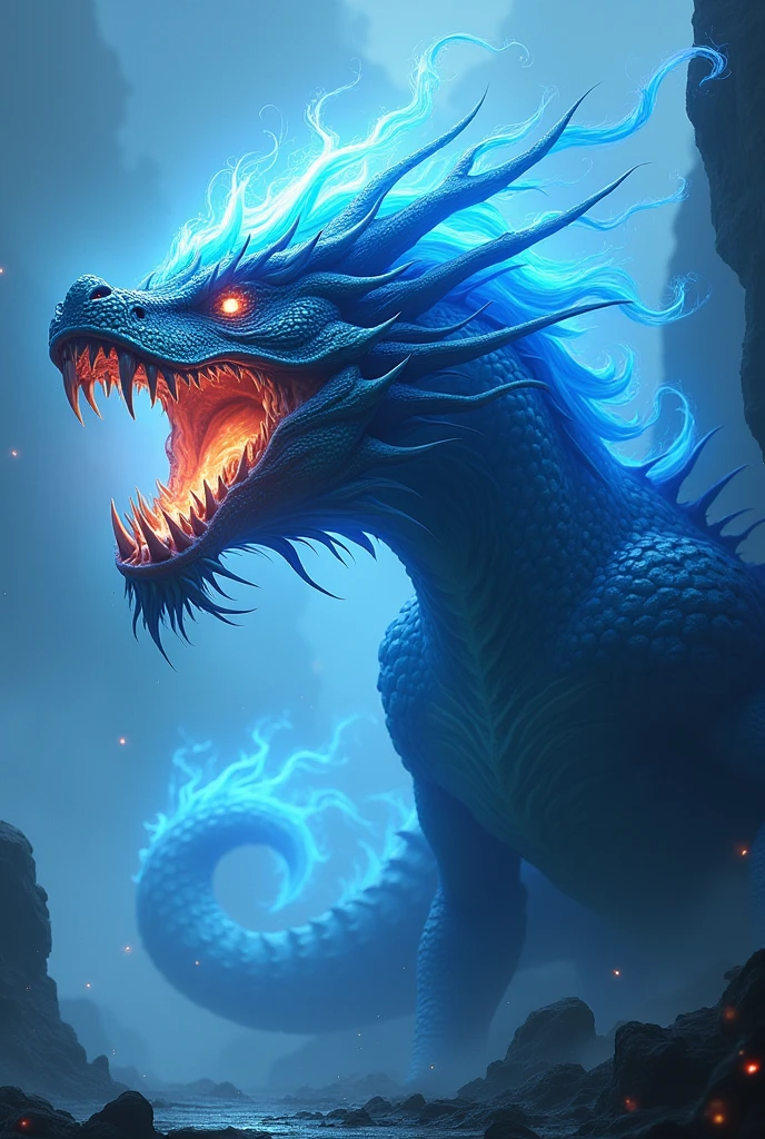 Cool Dragon,Open your mouth, Blue Hair/Light blue hair, Off-screen, Afterimage, God