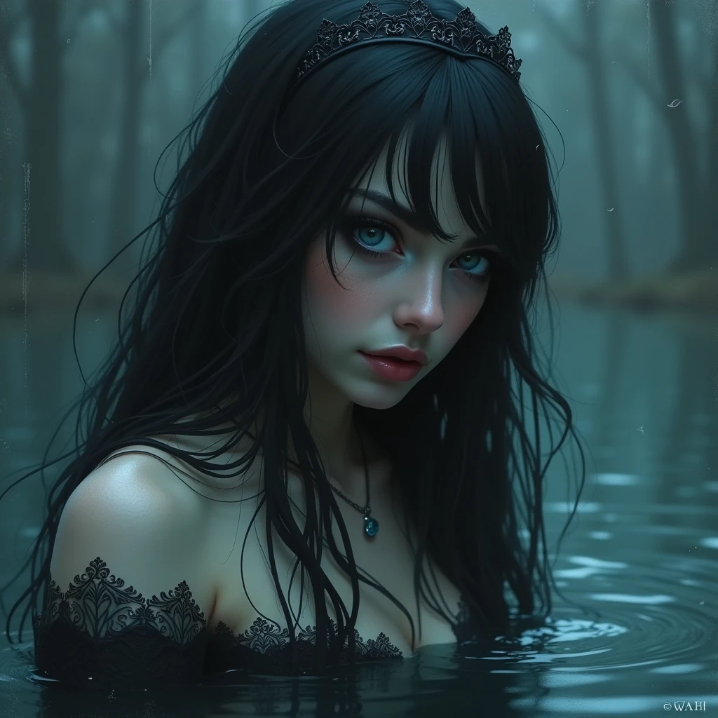 realistic gothic digital art portrait with water