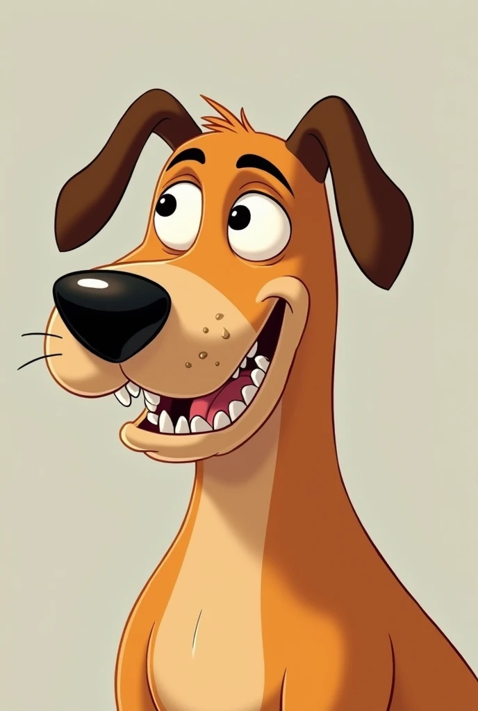 animated dog for painting, in profile with a mischievous smile and showing teeth, his teeth have the anatomy of a human, similar to Brian Griffin , looking slightly at the camera, with a nose like that "pluto"
