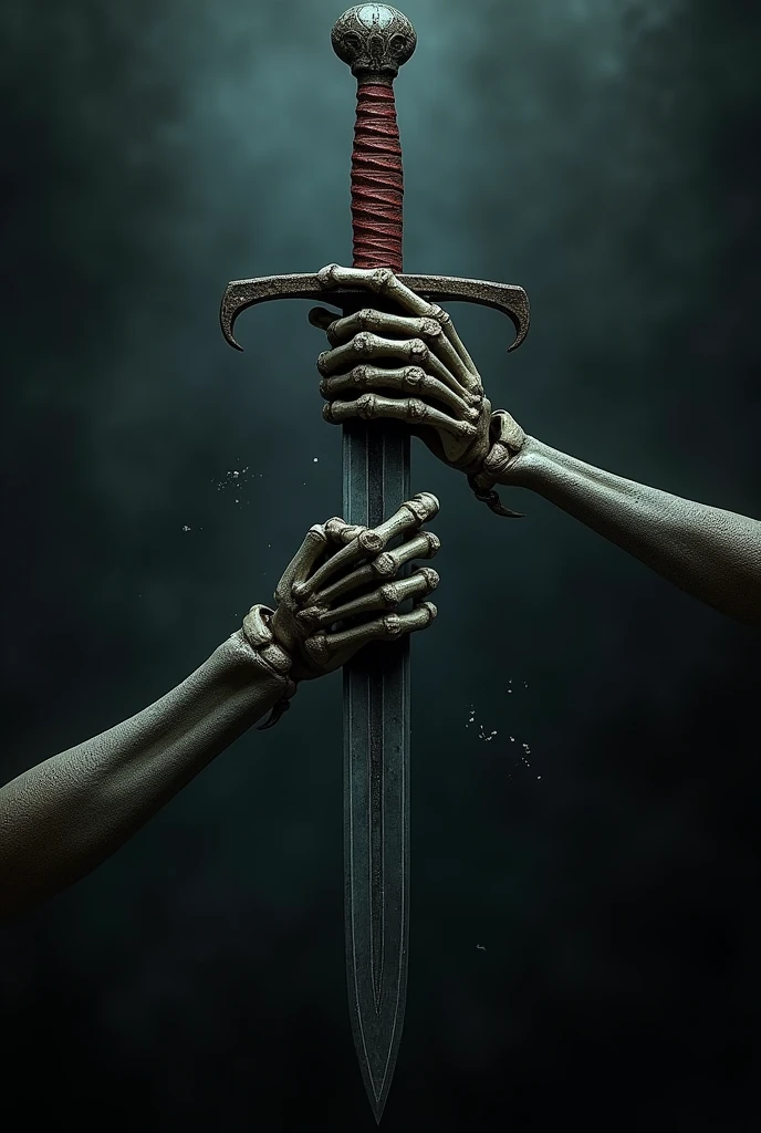 Forearm bones holding a sword broken in half