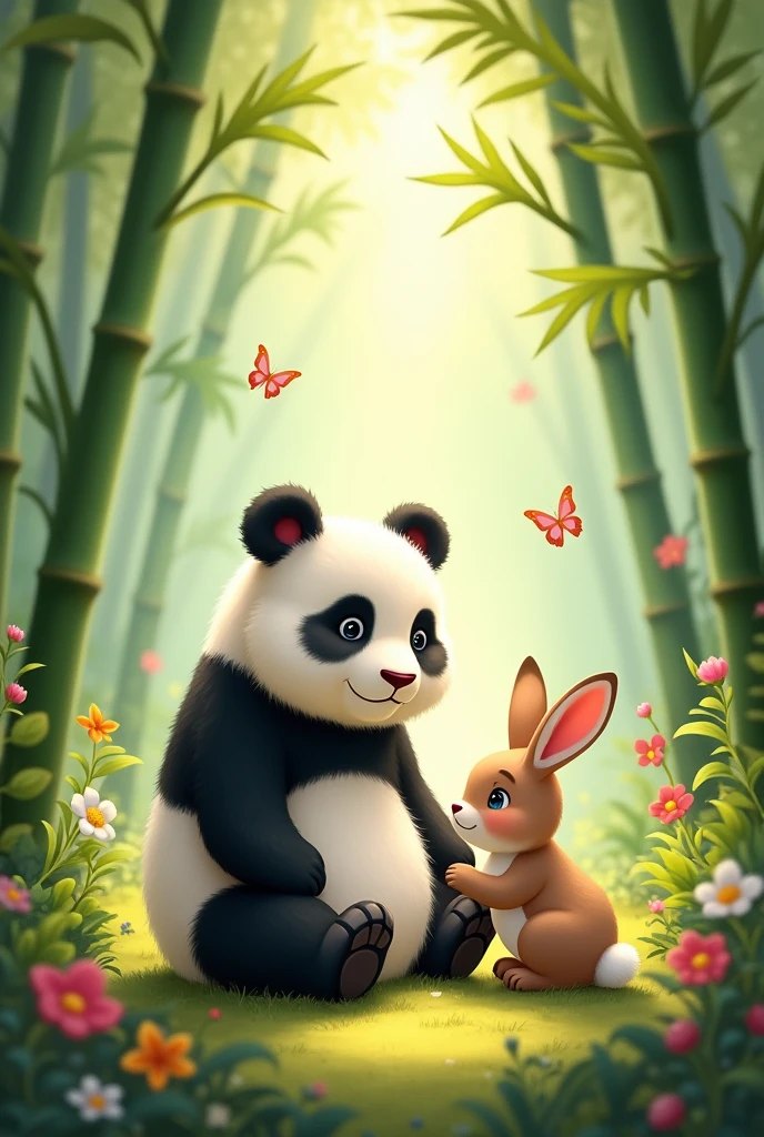 A panda and a rabbit become friends