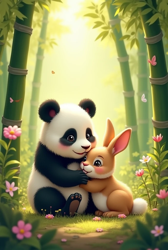 A panda and a rabbit become friends