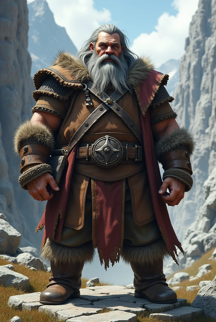 RPG dwarf with straight gray hair, 40-year-old face and large curved nose