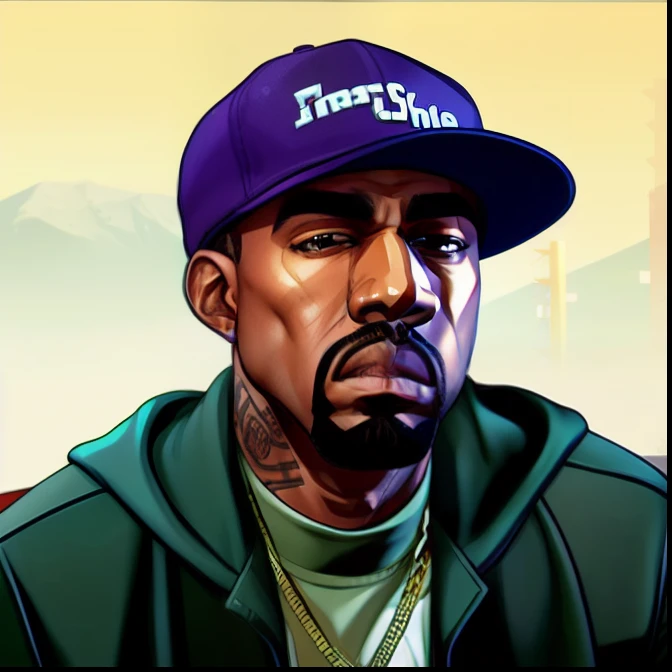 a portrait of Kanye west wearing a cap, gtav style 