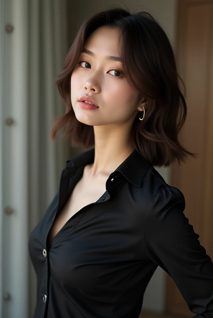 Cute chinese girl wearing black blouse
,shaved pussy,big boobs,