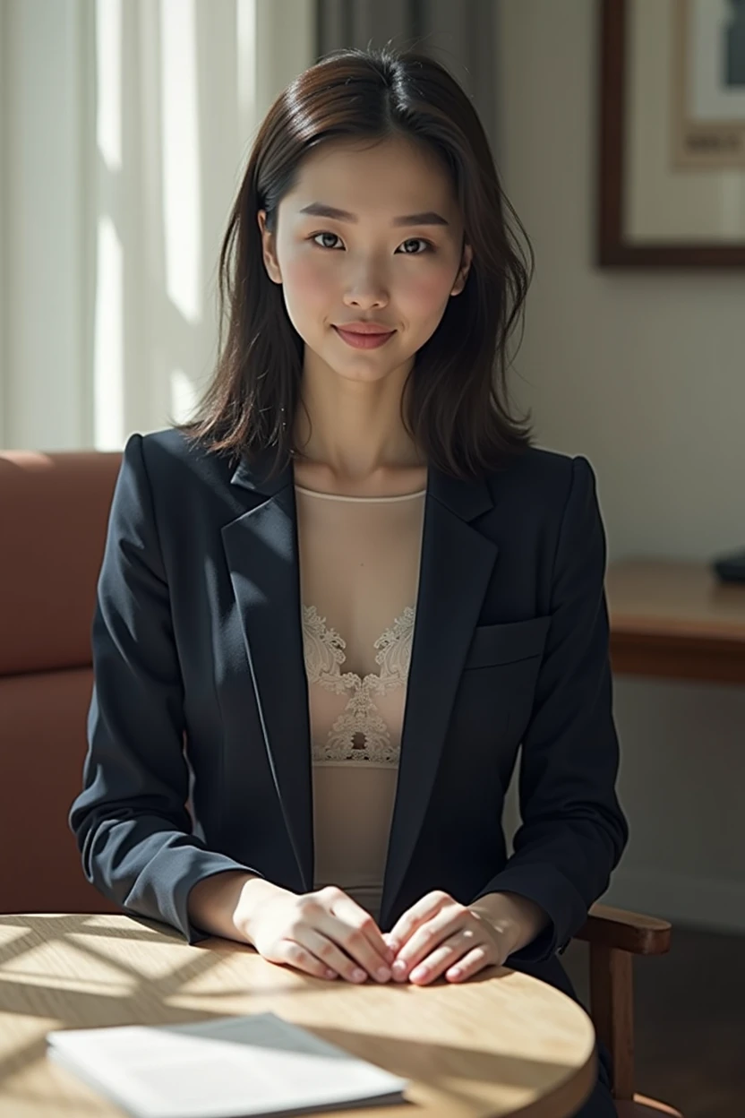 A young woman wearing transparent clothes