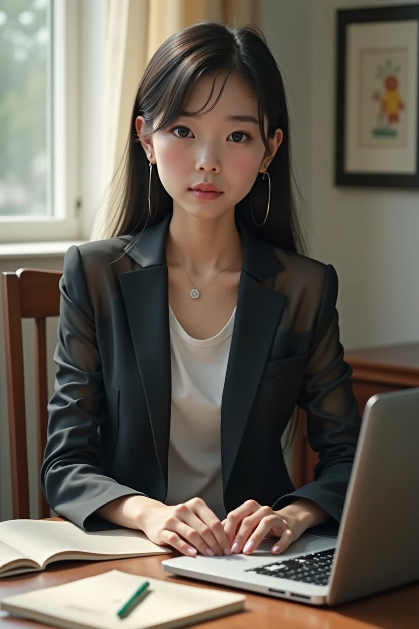 A young woman wearing transparent clothes