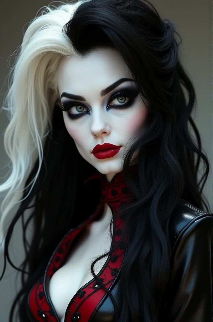 Cruella de Vil,Black and white witch Kuira,the villain from 101 Dalmatians,Hair half black and half white