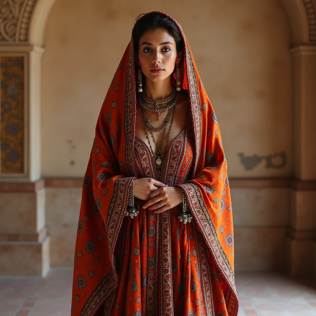 Arab woman in Moroccan Amazigh dress standing