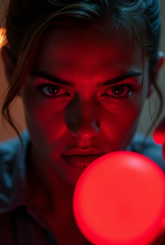 Create a YouTube thumbnail of a character intensely captured on camera with a red circle pointing at the character
