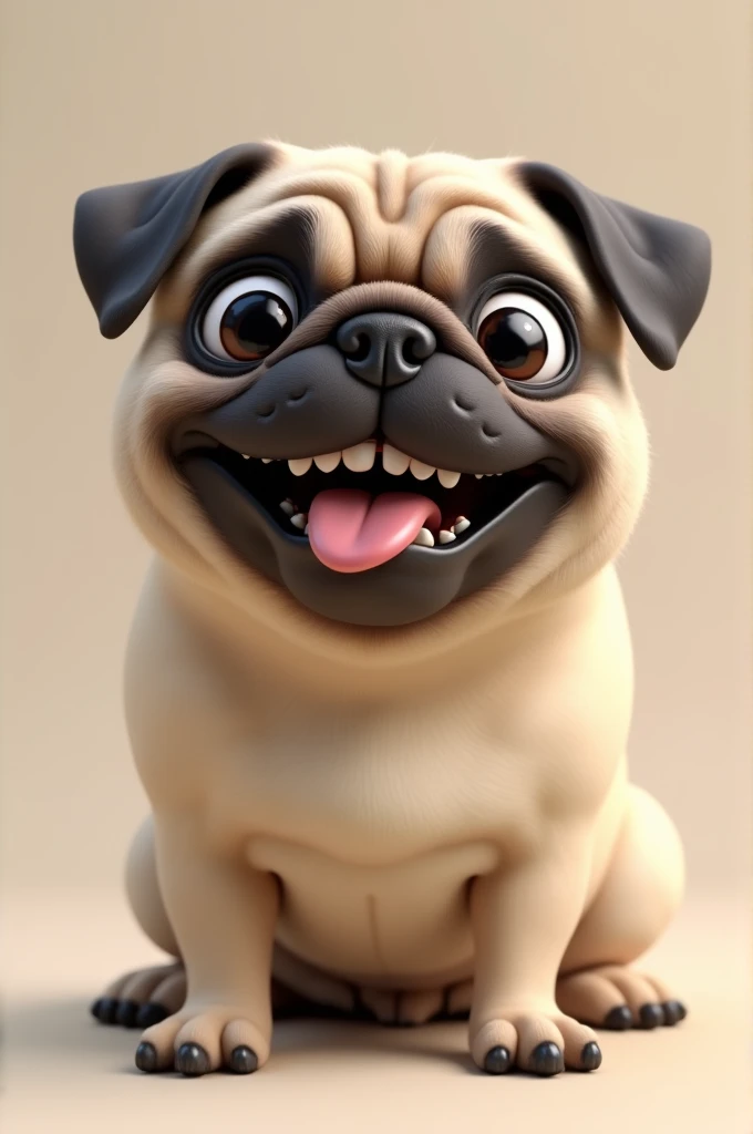 A pug is facing this way and smiling.