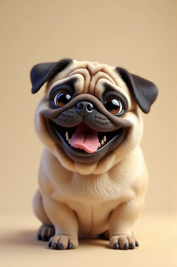 A pug is facing this way and smiling.