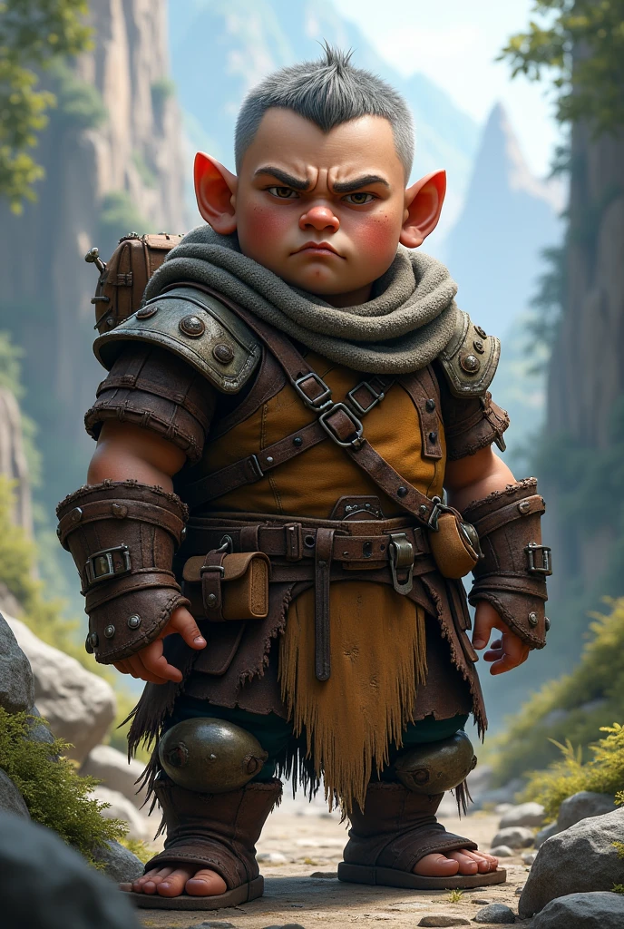 RPG dwarf with short gray hair, young face with few wrinkles and a large curved nose