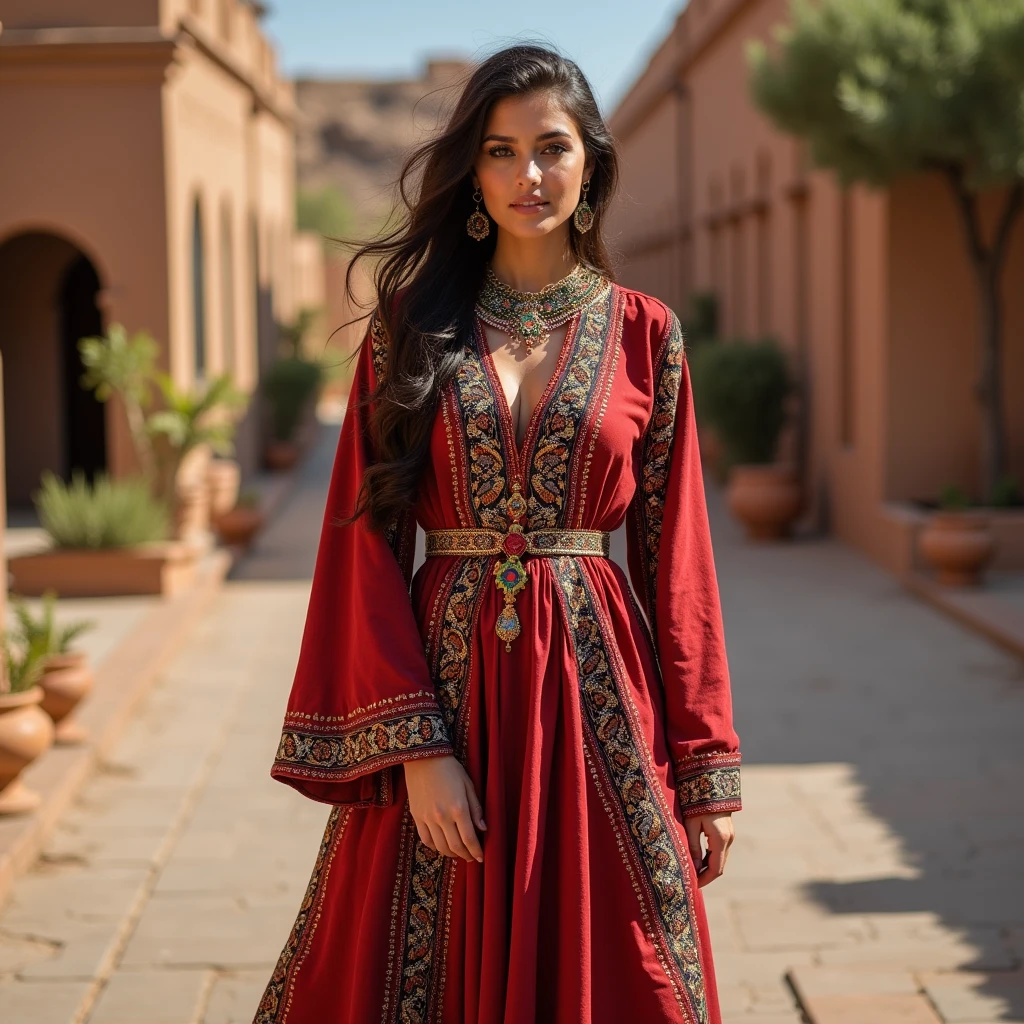 Arab woman in Moroccan Amazigh dress standing full body