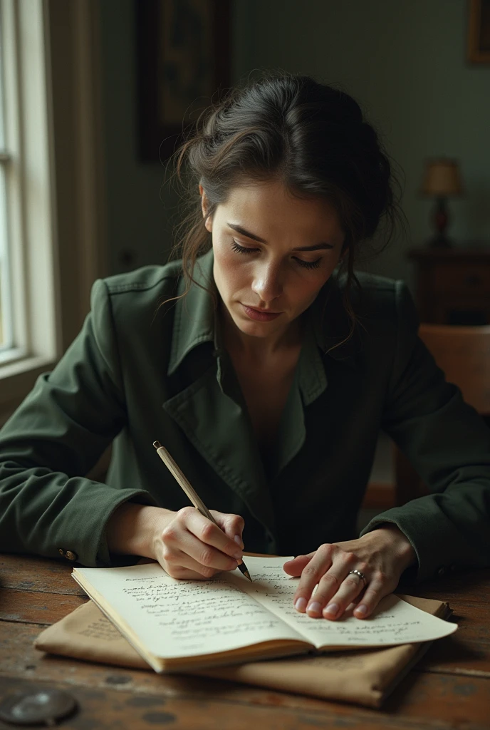 after World War II a slow woman wrote a letter standing in a house 