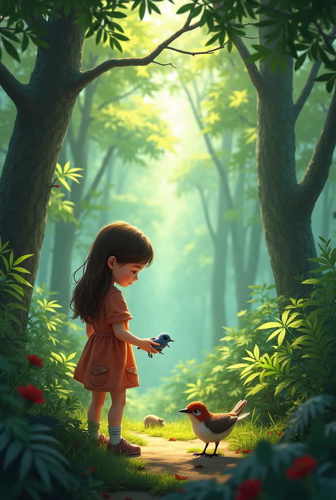  One day, while walking through the forest, Ella found a small, injured bird.