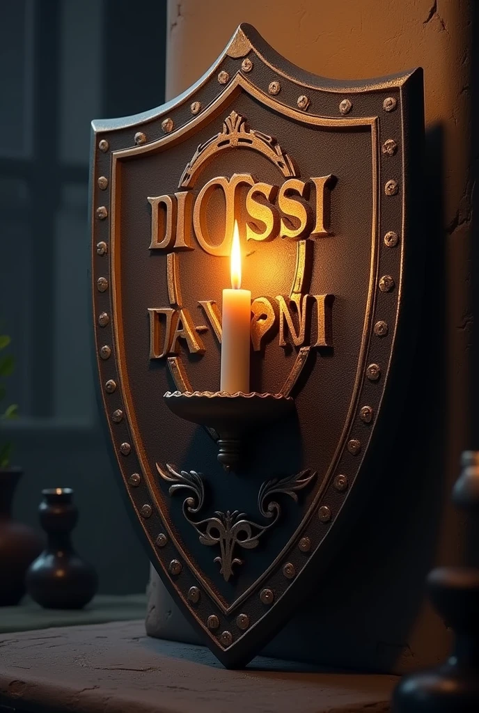 Generates a shield with a candle in the middle and the name DOSI