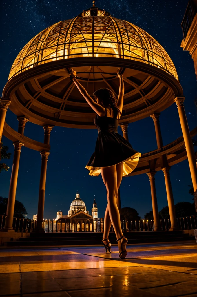 A women dancing under the dome at night