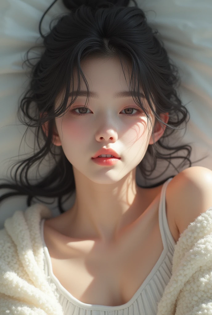 1 girl, Japanese, 18 years old, full length body, baby face, children, nsfw, without makeup, beautiful detailed eyes, beautiful detailed lips, extremely detailed face, longeyelashes, closed eyes, short sweater, cleavage, photorealistic, 8k, high quality, realistic, masterpiece:1.2, ultra-detailed, vivid colors, studio lighting, elegant, beautiful, charming, cute, sleeping, spreading her legs, on the bed