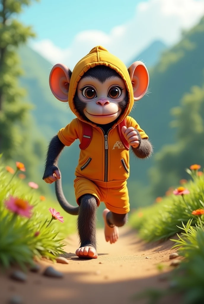 A monkey wearing a runner's outfit