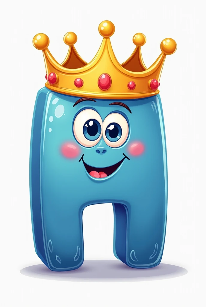Make a king out of the letter H, all blue, with a golden crown, as if the H were a cartoon. I want the H to have eyes, a mouth, the crown, and to be blue. 
