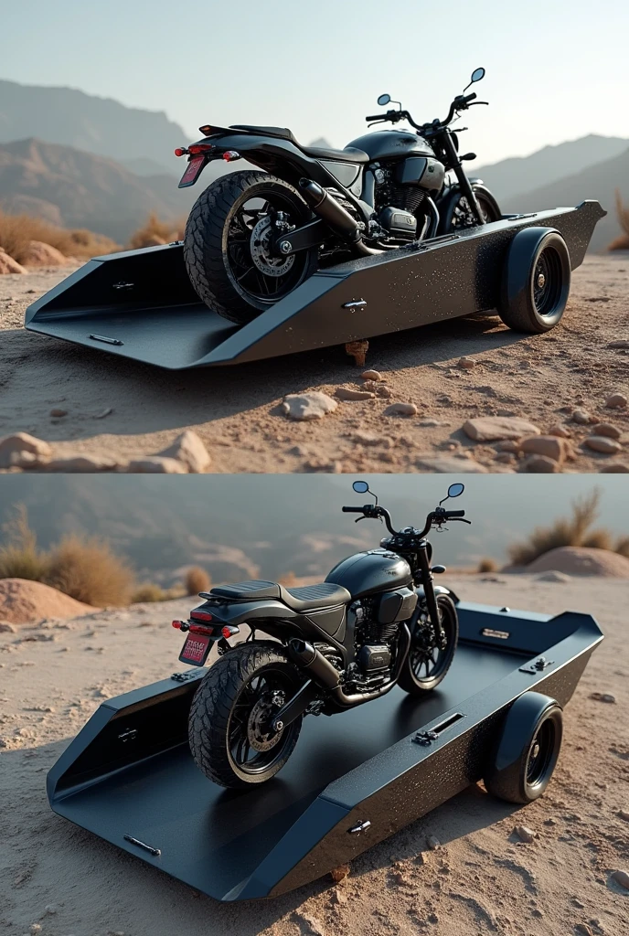 Motorcycle trailer made of iron with a sophisticated design with a division to hold two motorcycles side image

