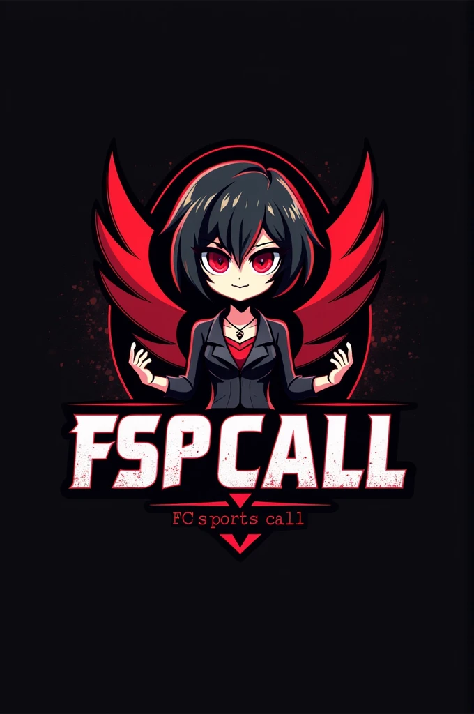 A logo for my Free Fire guild, FC Sports call, with the black and red colors, and a doll in front