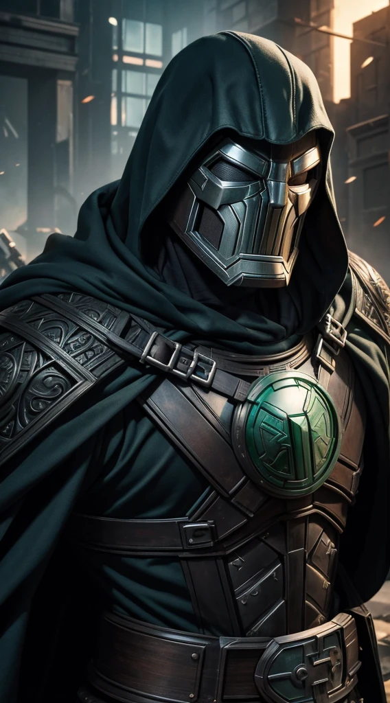doctor doom marvel, 35mm lens, ultra-detailed, HDR, UHD, 8K, iconic metal mask, intricate armor, action model