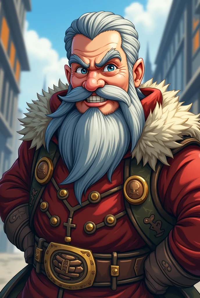 RPG dwarf anime style with short gray hair, young face with few wrinkles and charismatic, with a beard without a mustache and a big curved nose