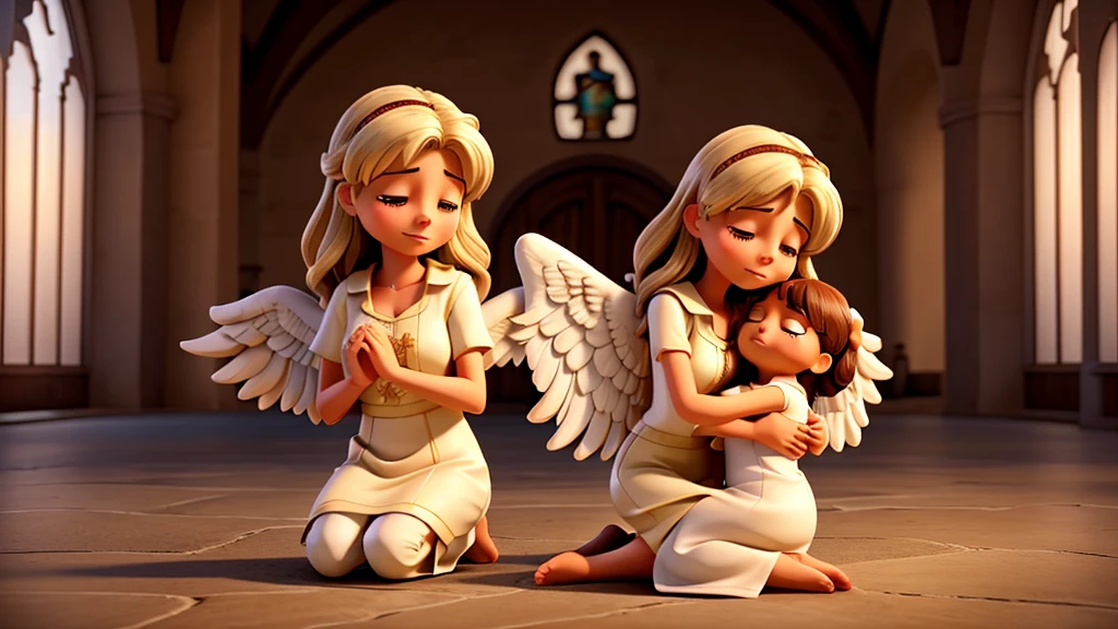 Angel of the Lord representing Jesus, hugging a woman while she prays and cries a lot