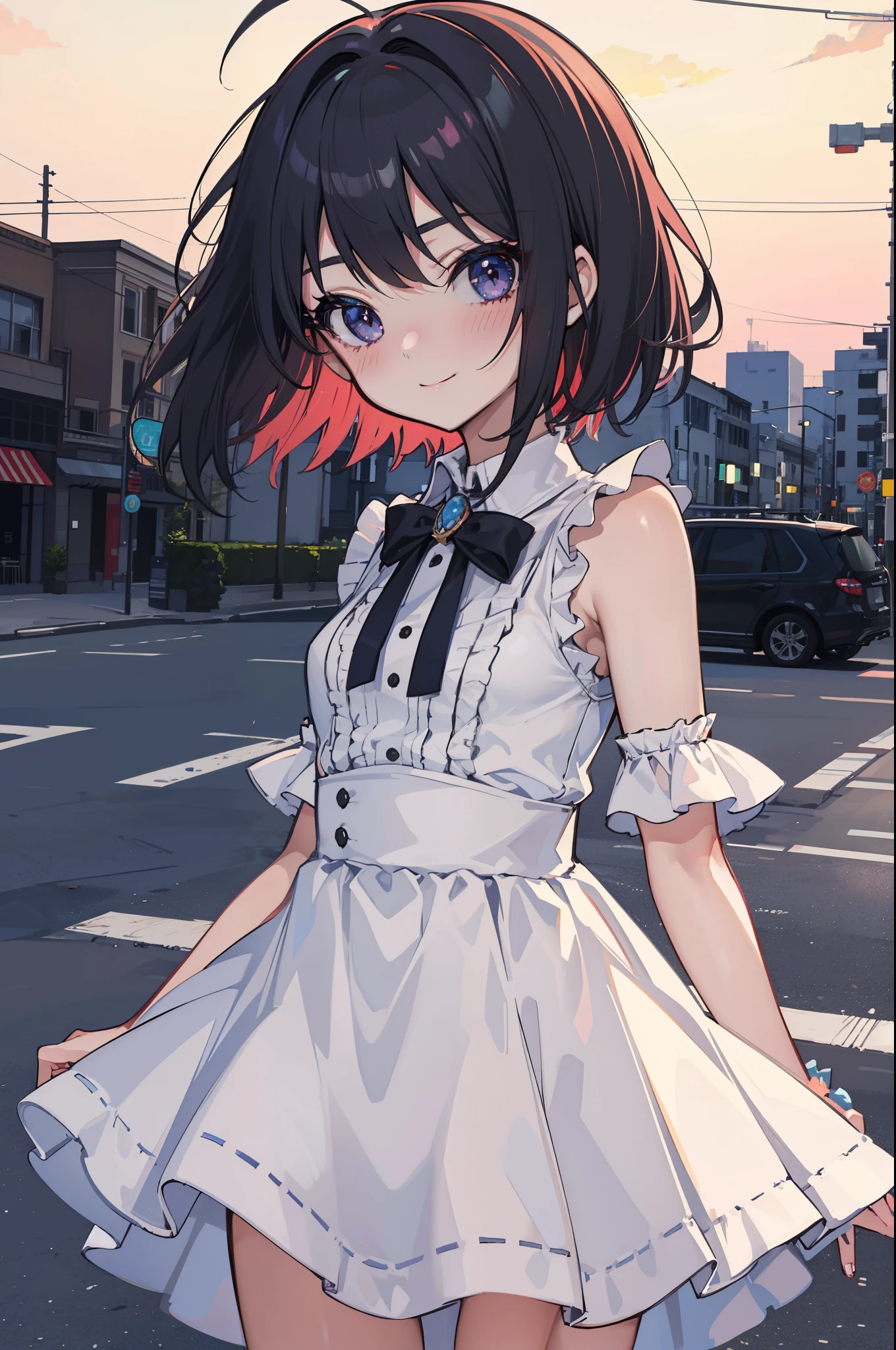(perfection:1.1), (flawless:1.1), (best quality:1.2), (highest quality:1.2), street, 1girl, solo, (loli:1.1), (child:1.1), cute dress, sexy smirk, (blushing:1.1), short hair, small breasts, athletic body, highest quality eyes, highly detailed, 4k, best resolution, high quality shadows, beautiful quality light, best quality upscale, most beautiful upscale