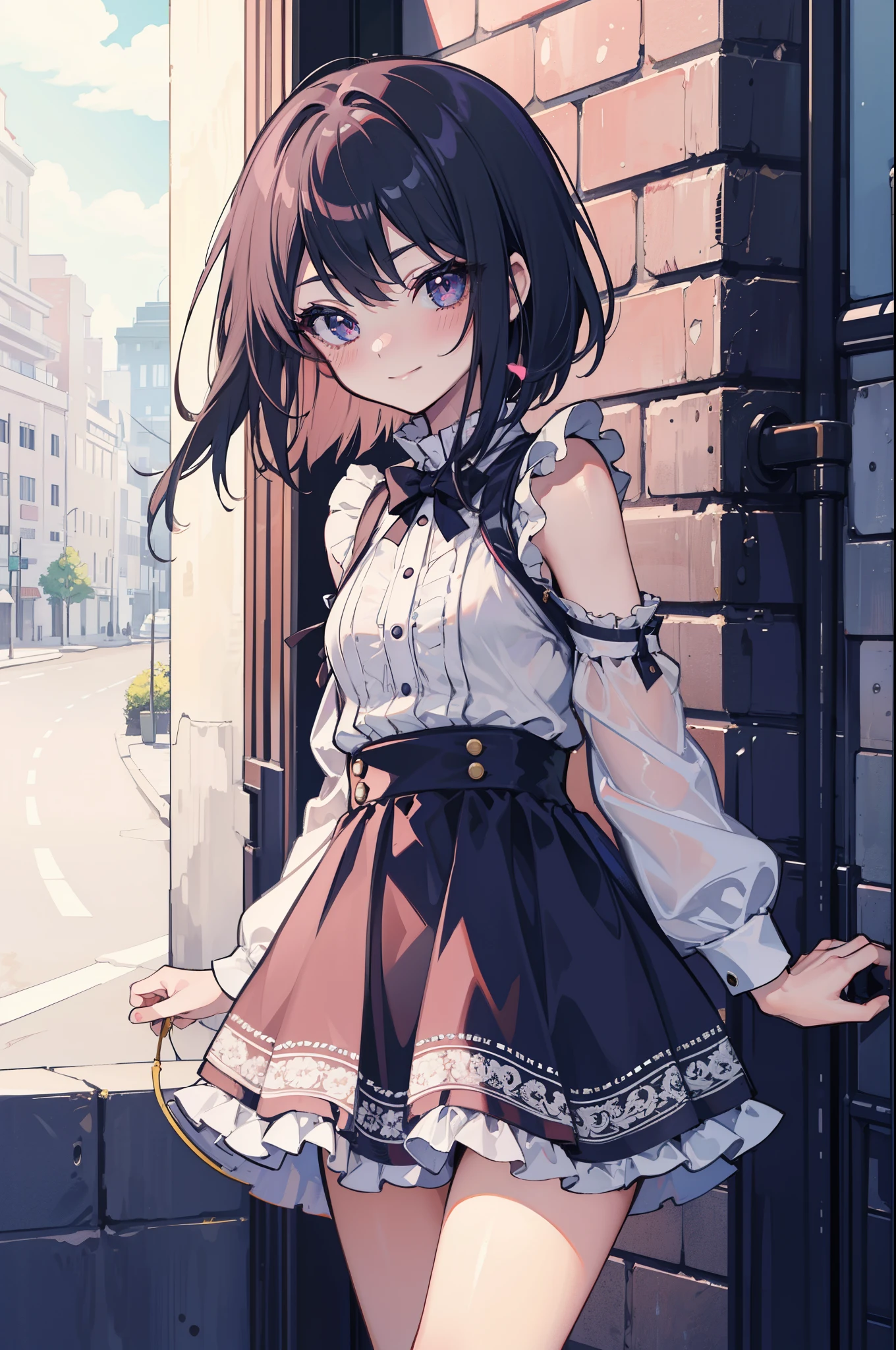 (perfection:1.1), (flawless:1.1), (best quality:1.2), (highest quality:1.2), street, 1girl, solo, (loli:1.1), (child:1.1), cute dress, sexy smirk, (blushing:1.1), short hair, small breasts, athletic body, highest quality eyes, highly detailed, 4k, best resolution, high quality shadows, beautiful quality light, best quality upscale, most beautiful upscale