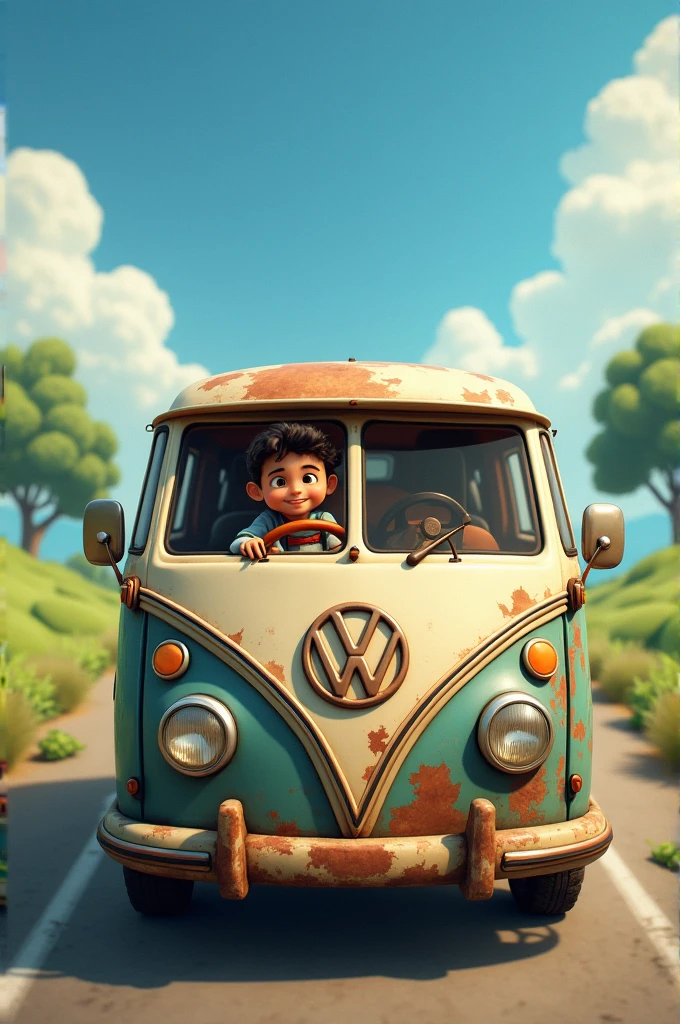 I create an image of a boy driving a van