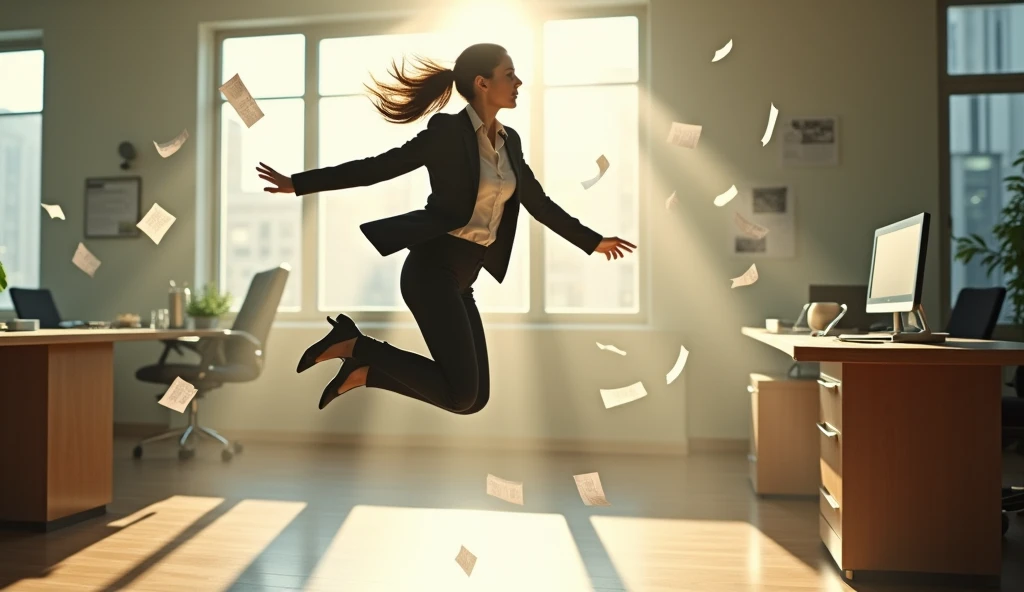 Documents were flying around the room, woman in a suit jumped up to catch the documents in a room, working, sun yunjoo, still from a live action movie, park shin hye as a super villain, full device, using a magical tablet, iu lee ji-eun as a super villain, profile pose, [ realistic photo ]!!, shin min jeong, serious business, lazy, elegant look, 