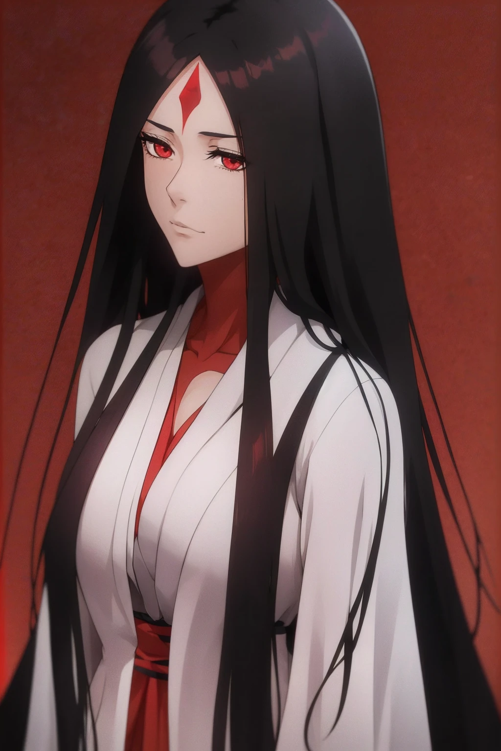 (((Perfect figure,figure,black Japanese clothing,feather woven, (((bleach,(((Scars on the chest))), red eyes,Unohana))),S-shaped figure:1.7))),((masterpiece)),high resolution, ((Best quality at best)),masterpiece,quality,Best quality,((( Exquisite facial features,looking at the audience,There is light in the eyes,Happy,nterlacing of light and shadow,huge ))),(((looking into camera,fighting stance,red background,Blood)))