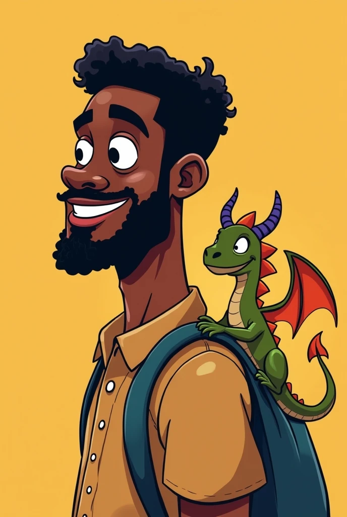 Cartoon profile of a black man with a pet dragon