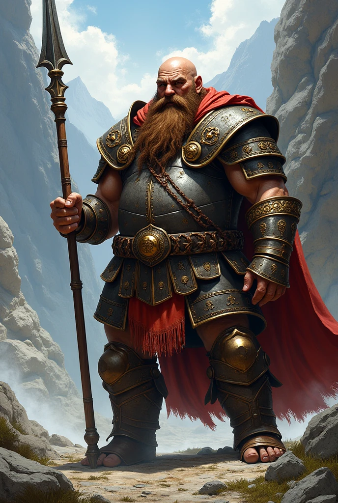 RPG Dwarf with Spear Armor, short beard, big nose Roman armor