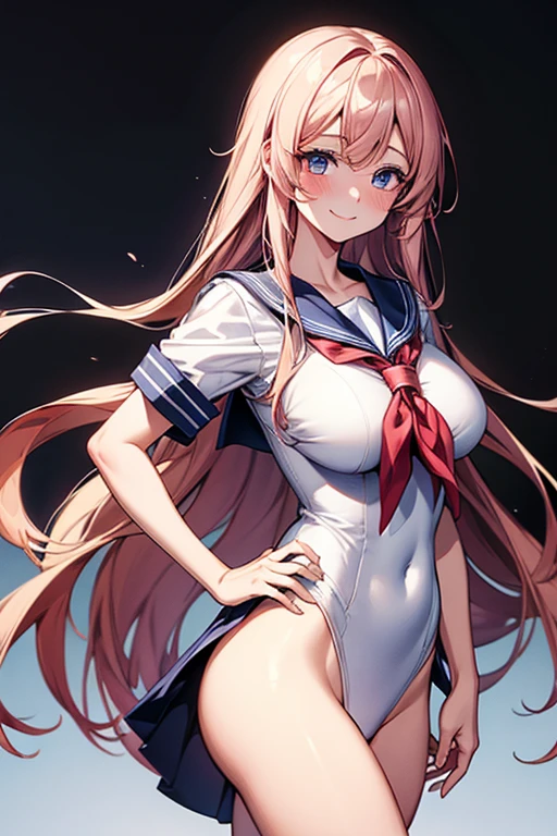 One person, High resolution, Long Hair, Gaze, smile, masterpiece, accurate, Highest quality, Ultra high definition, Large Breasts, Blushing, Simple Background, Sailor suit、School、classroom